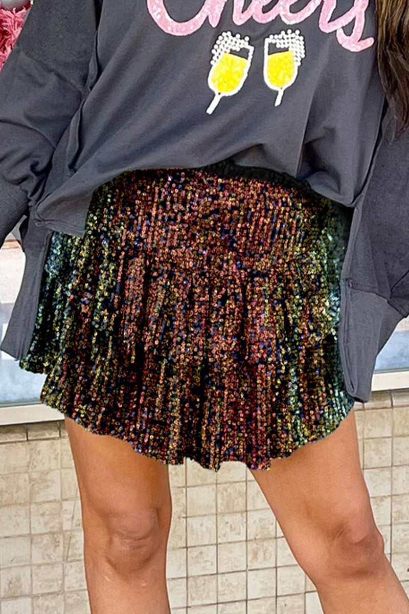 Casual Solid Sequins Pleated High Waist Type A Patchwork Bottoms