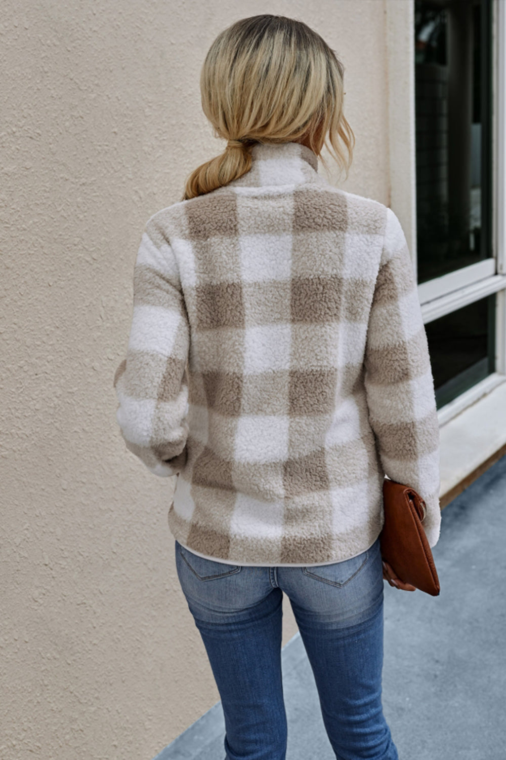 Plaid Zipper Plush Coat