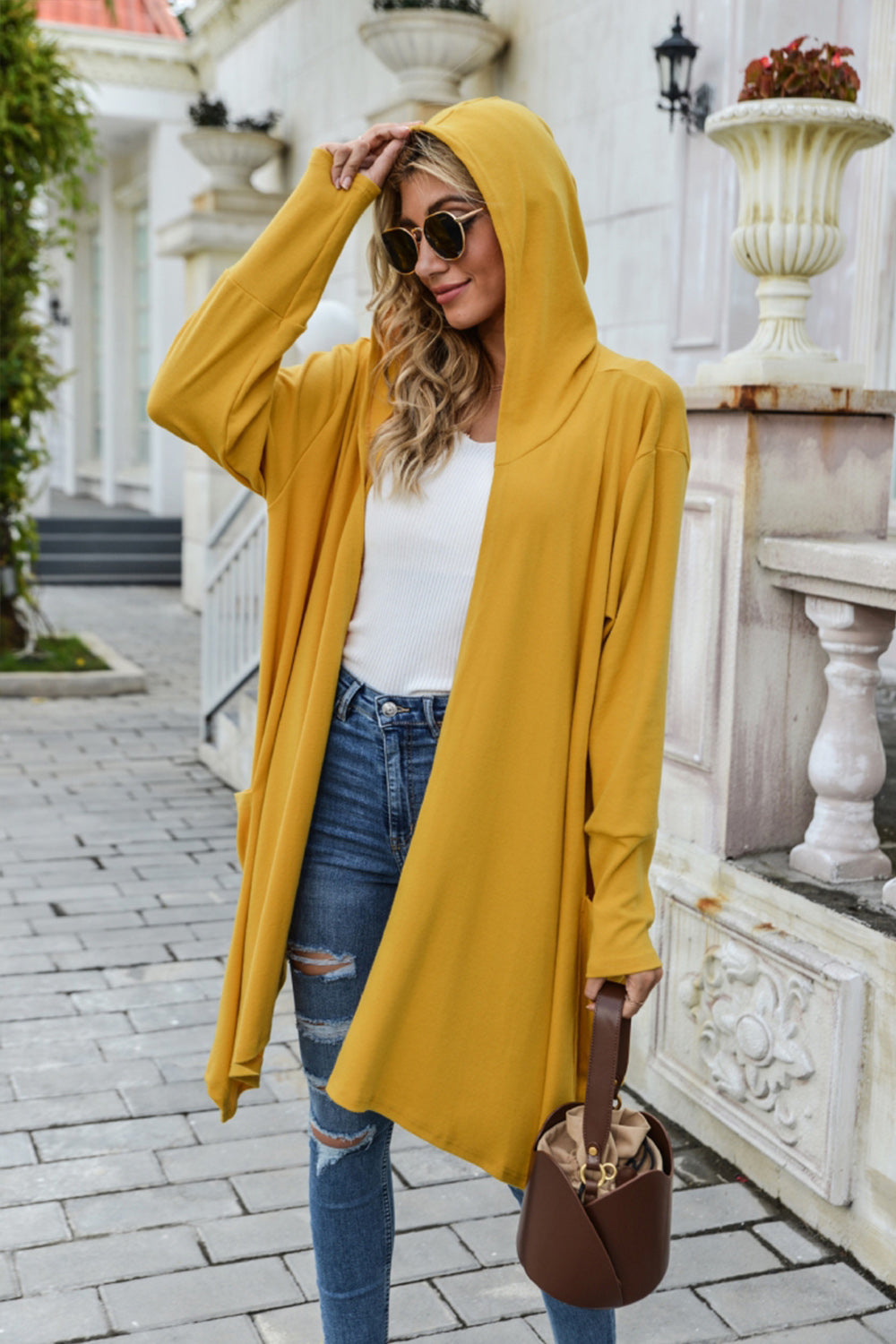 Solid Color Long Sleeve Hooded Coat