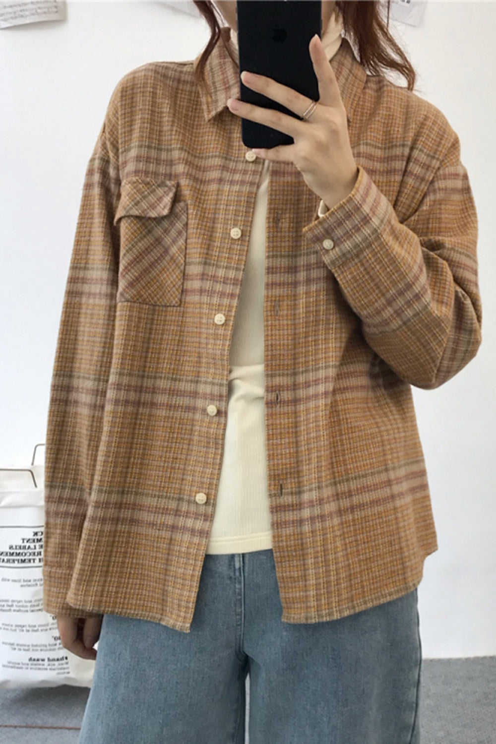 Flannel Thickening Tweed Plaid Long Sleeve Shirt