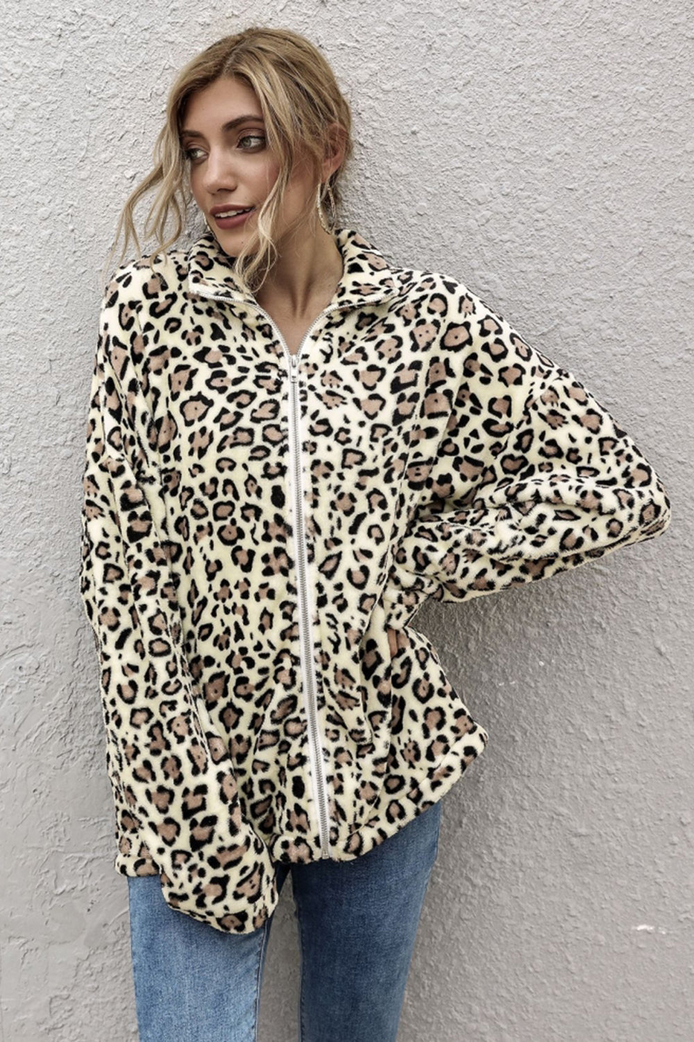 Leopard Print Lapel Long Sleeve Loose Coat