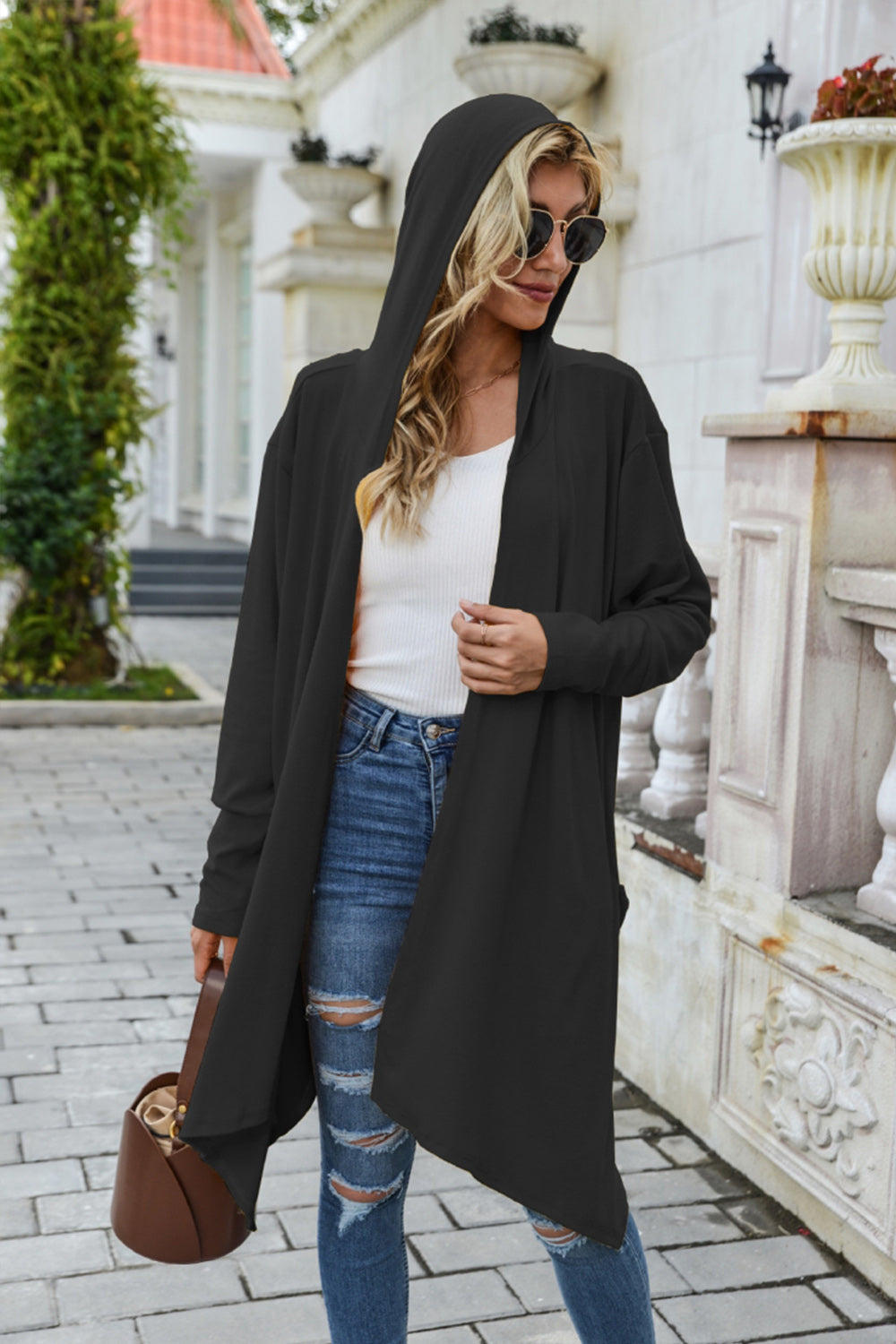 Solid Color Long Sleeve Hooded Coat