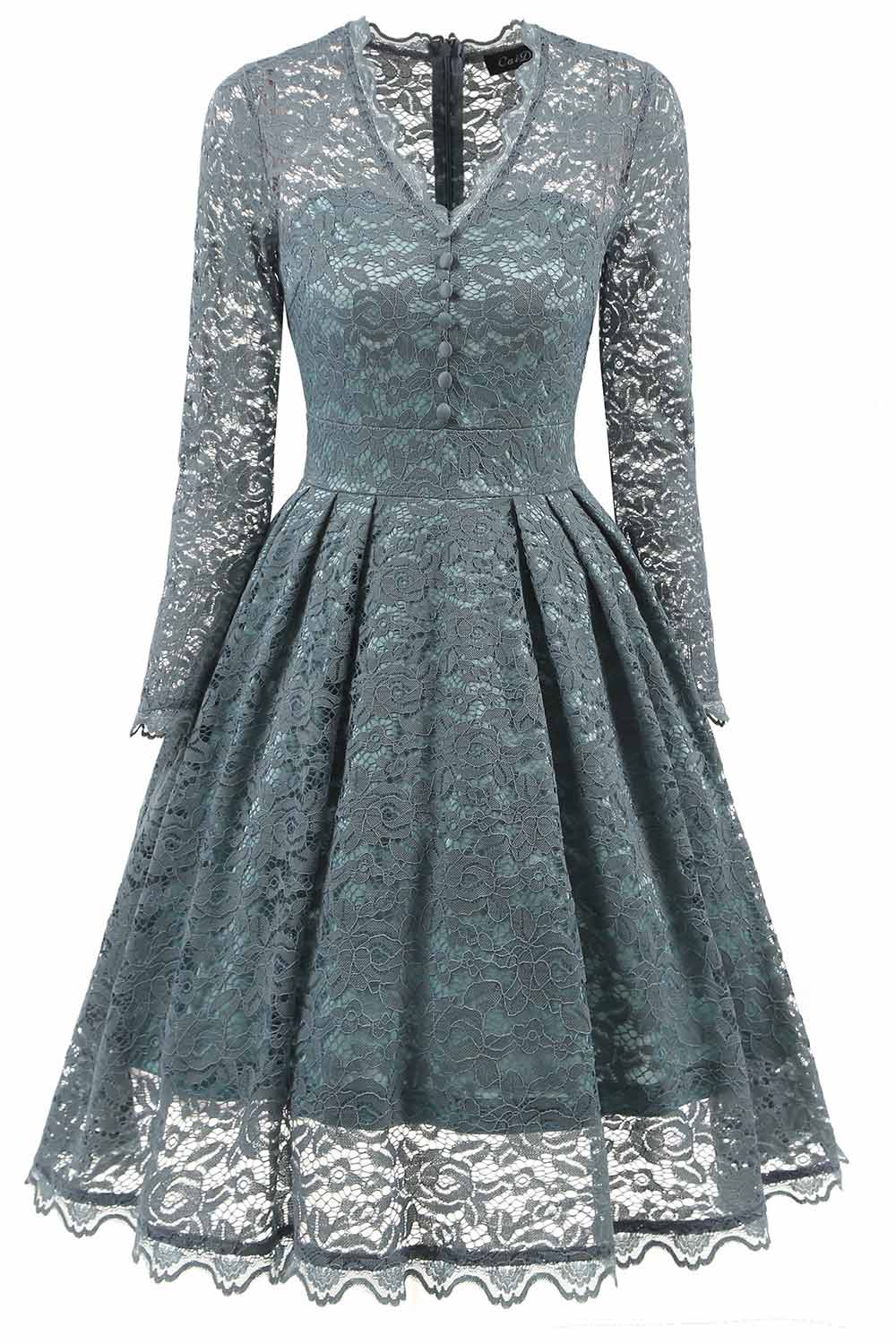 V-neck Lace Prom Dress With Long Sleeves