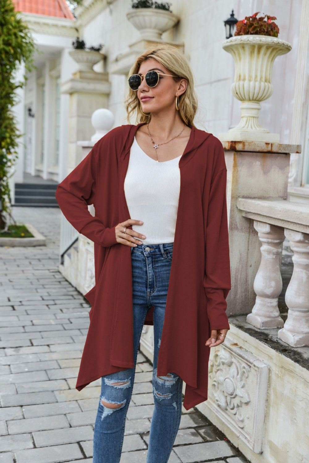 Solid Color Long Sleeve Hooded Coat