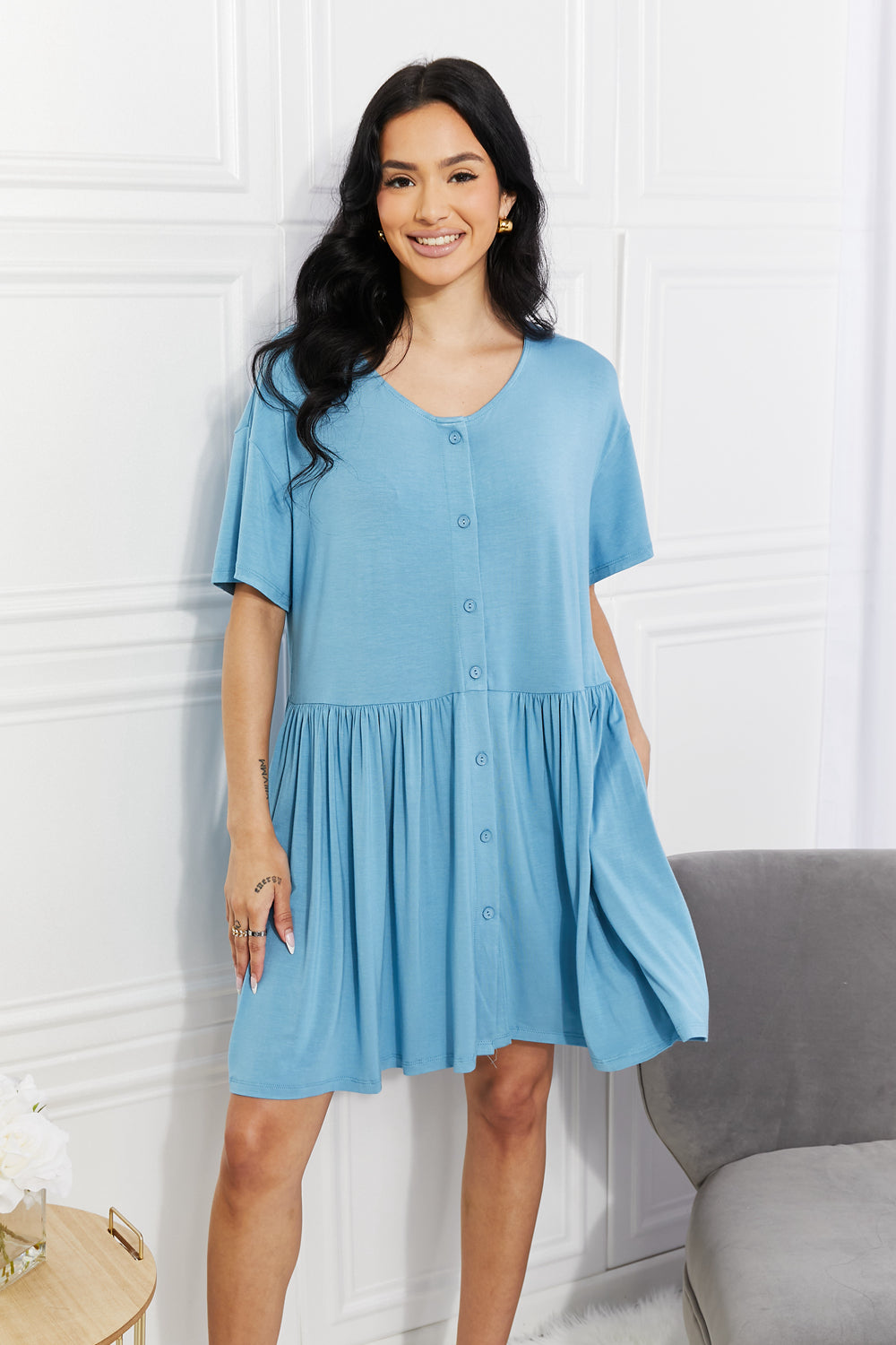 Yelete Full Size Oh Sweet Spring Button Up Flare Dress