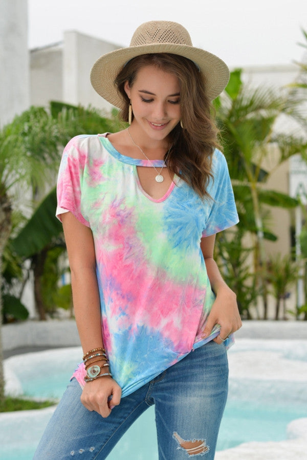 Tie Dyed Hollow Neckline T-shirt