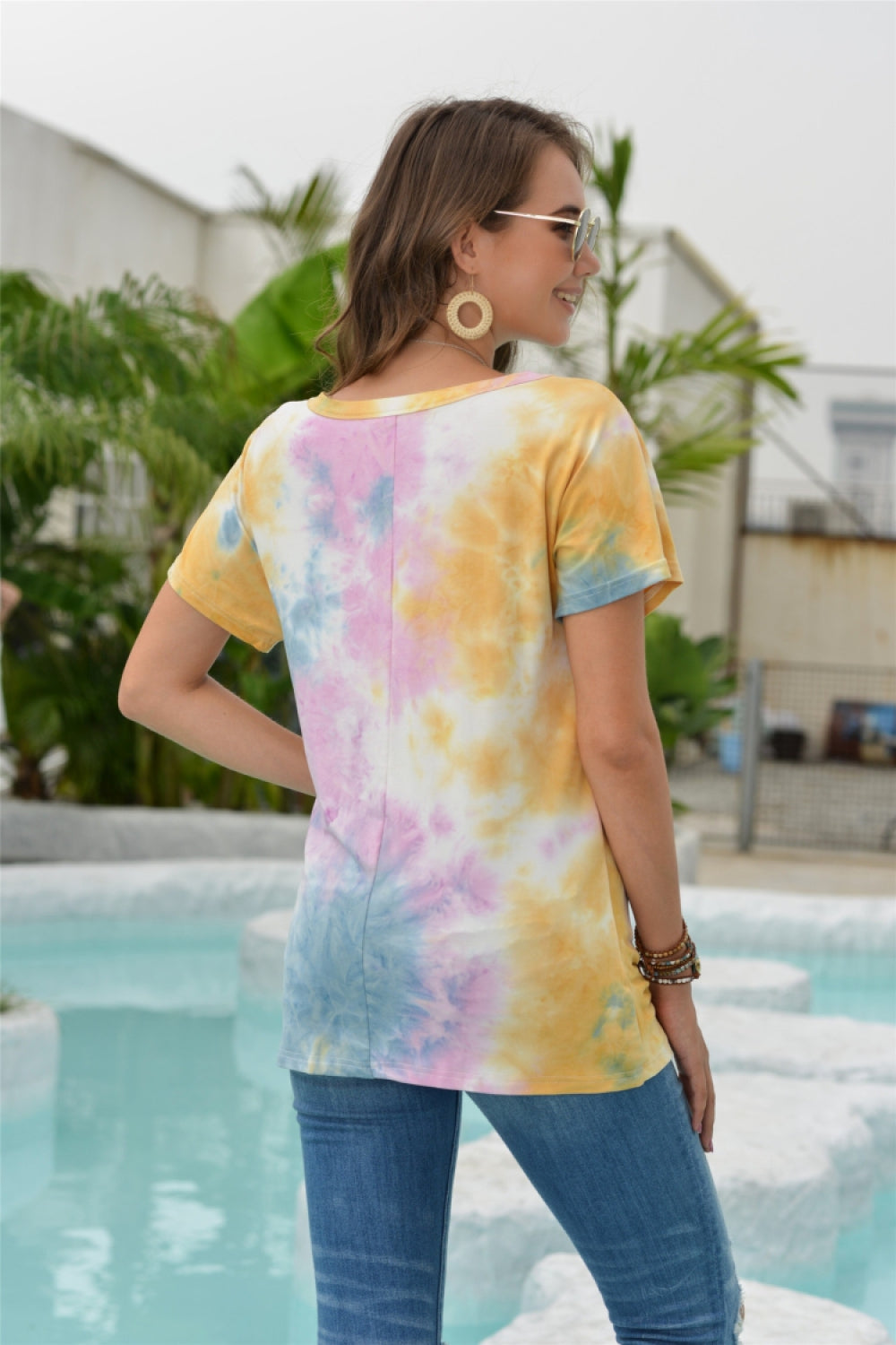 Tie Dyed Hollow Neckline T-shirt