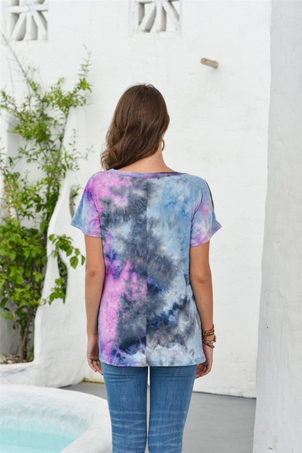 Tie Dyed Hollow Neckline T-shirt