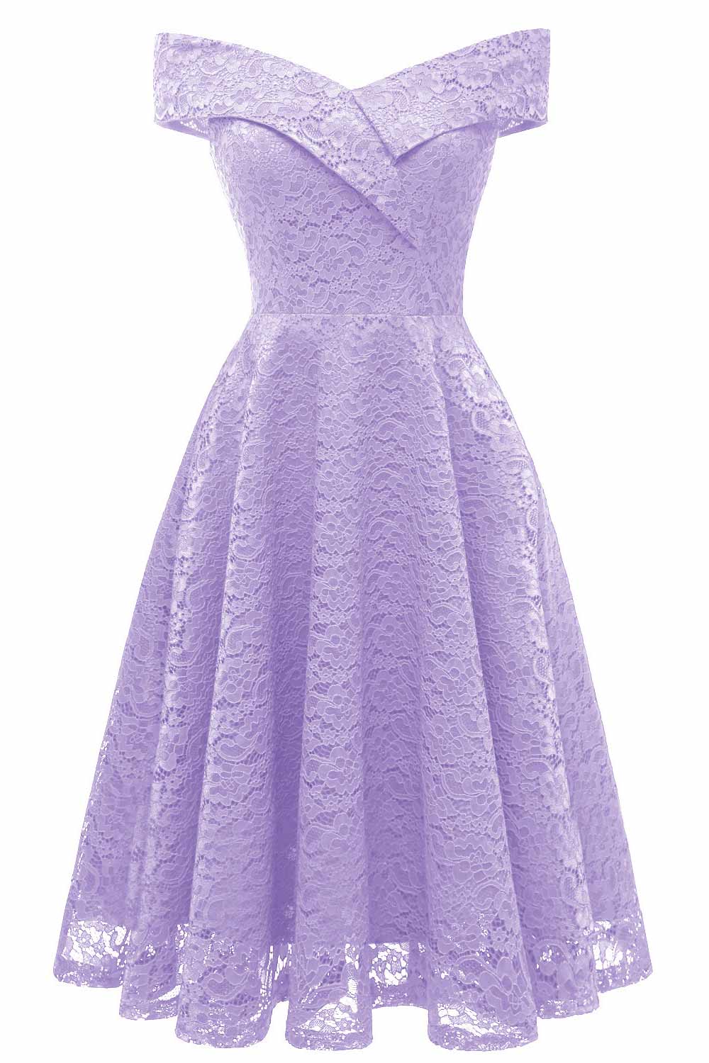 Purple Off-the-shoulder Lace Midi Prom Dress