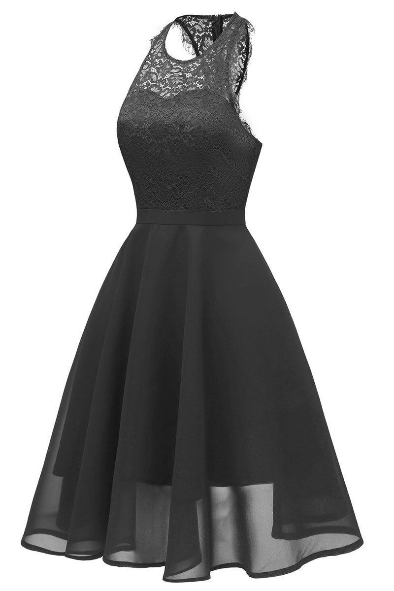 Black A-line Lace Midi Sleeveless Party Dress