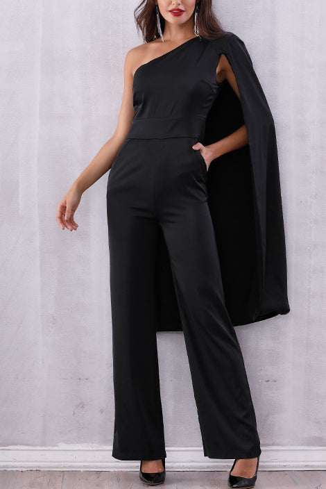 Black Batwing Sleeve Fitting Jumpsuit