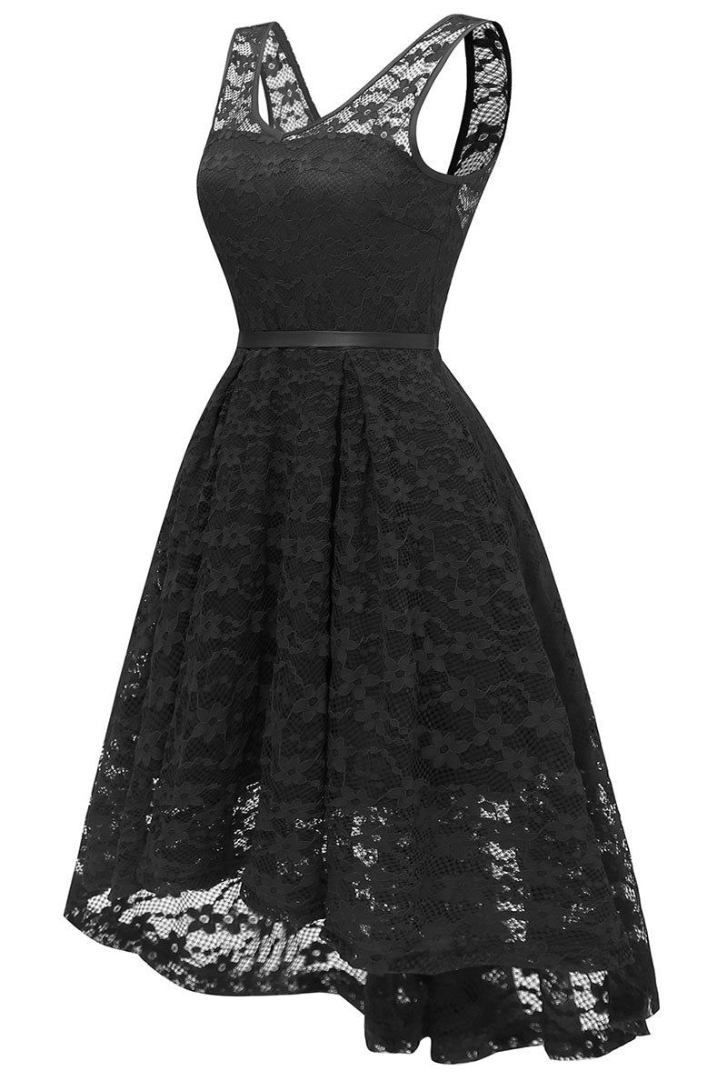 Black Lace High Low Short Party Homecoming Dress