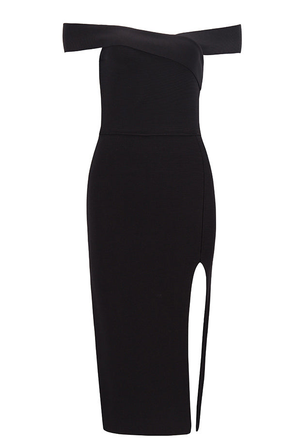 Black Off-the-shoulder Slit Tight-fitting Bandage Prom Dress