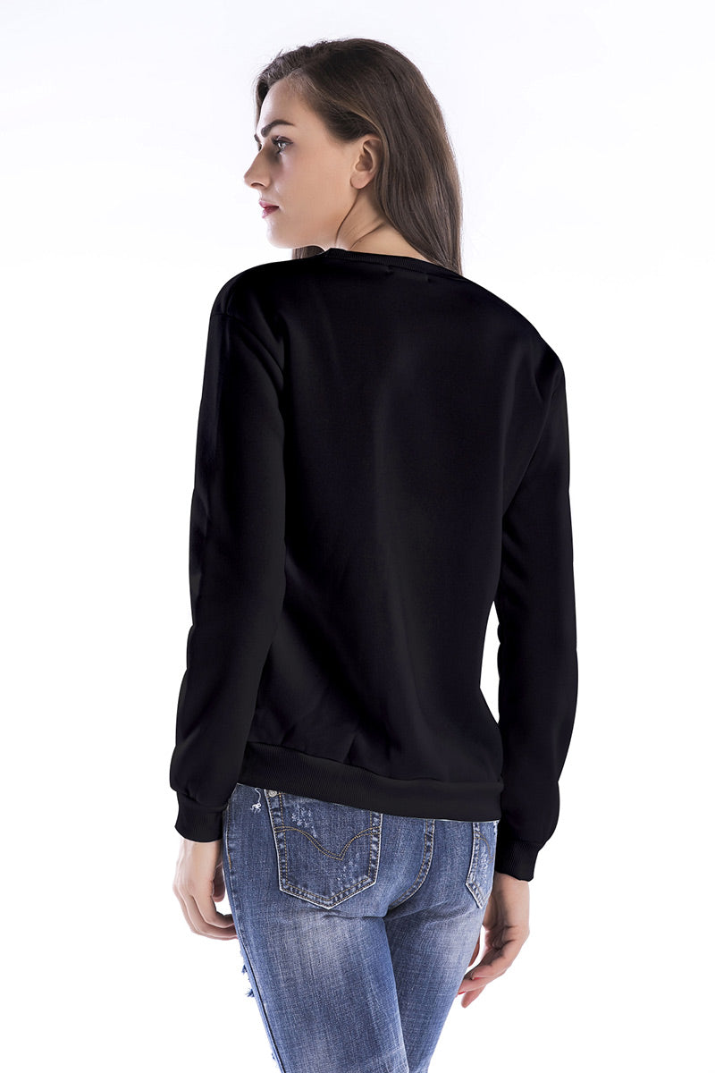 Black Print Round Neck Sweatshirt