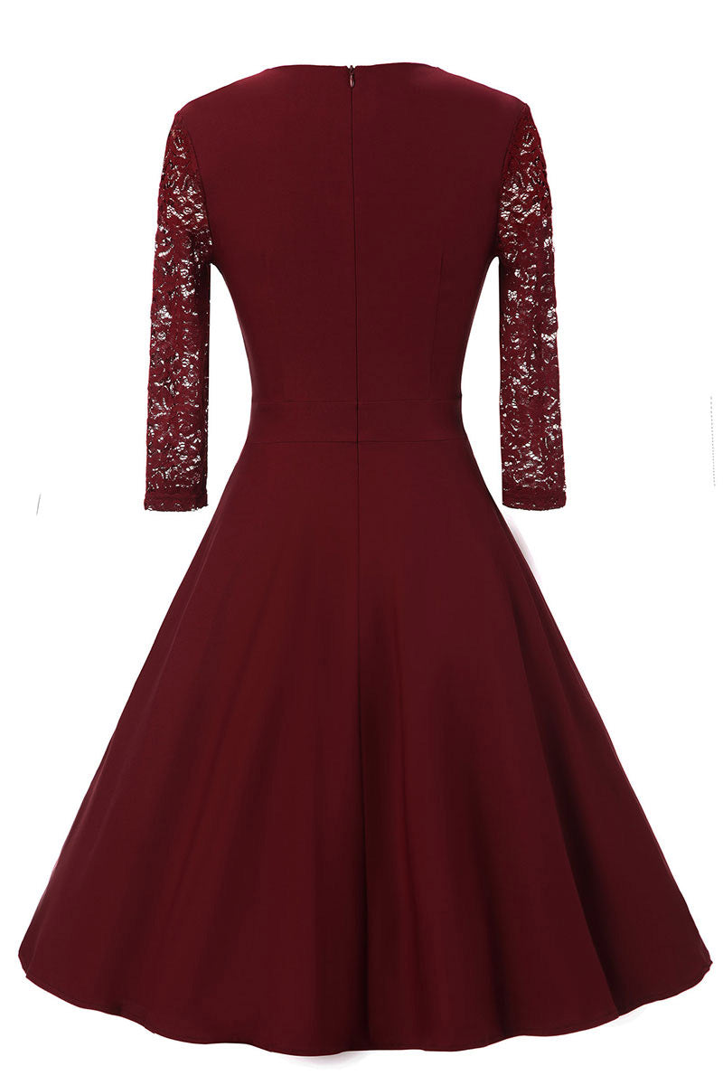 Burgundy A-line Prom Dress With Half Sleeves