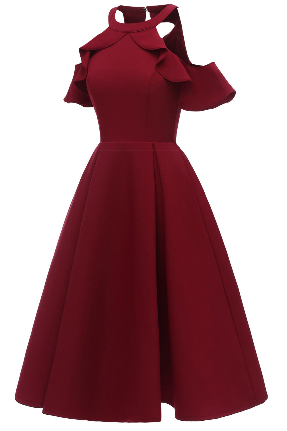 Burgundy Fit And Flare Ruffled Off-the-shoulder Homecoming Dress