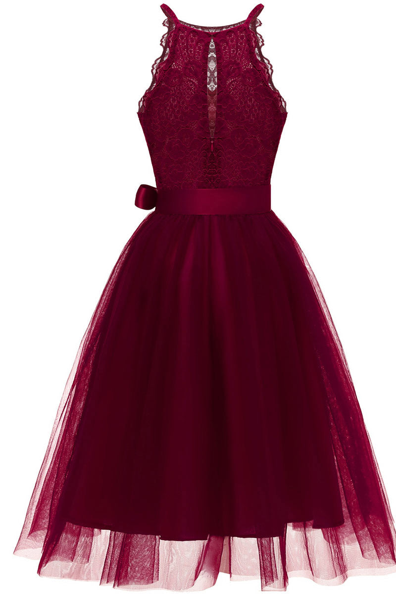 Burgundy Sleeveless Cut Out A-line Party Dress