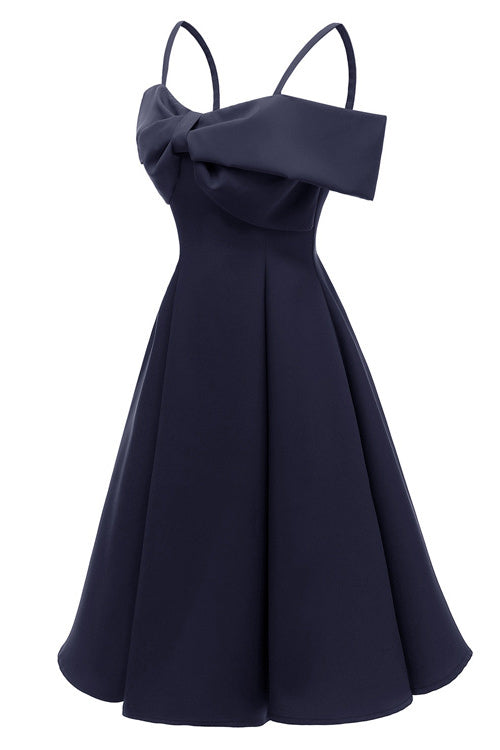 Chic Dark Navy Off-the-shoulder A-line Cocktail Party Dress