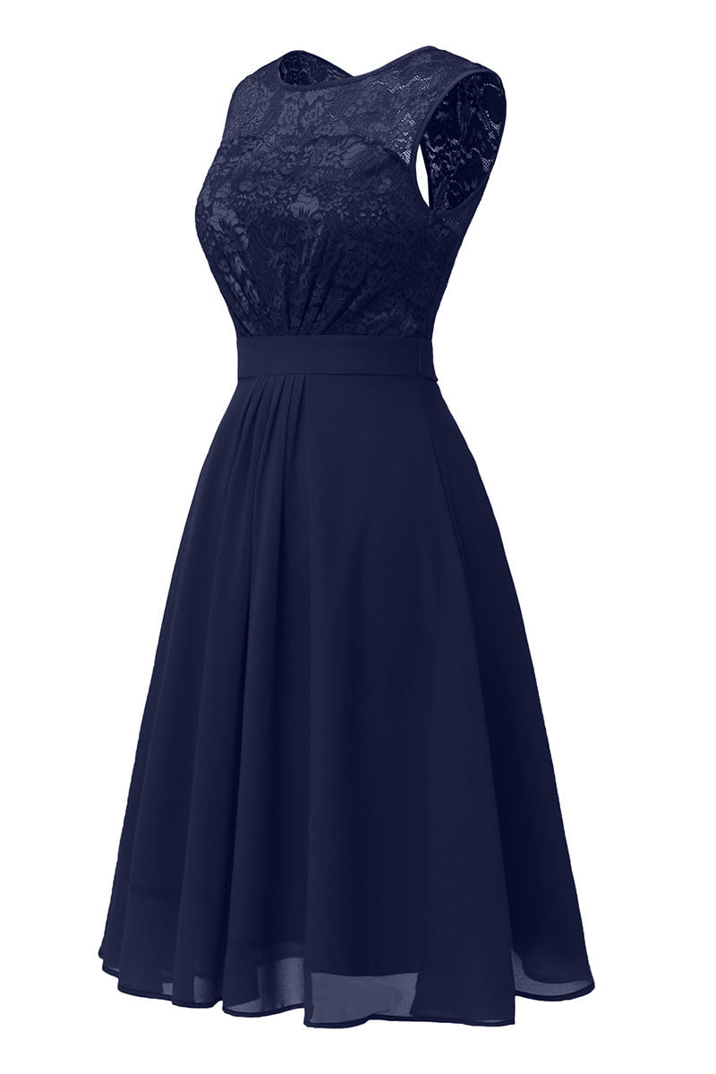 Dark Navy A-line Lace Homecoming Dress