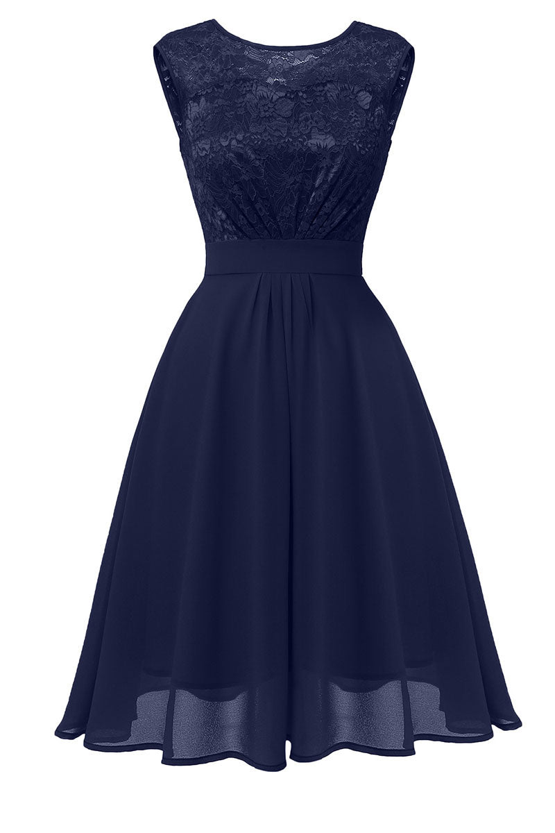 Dark Navy A-line Lace Homecoming Dress