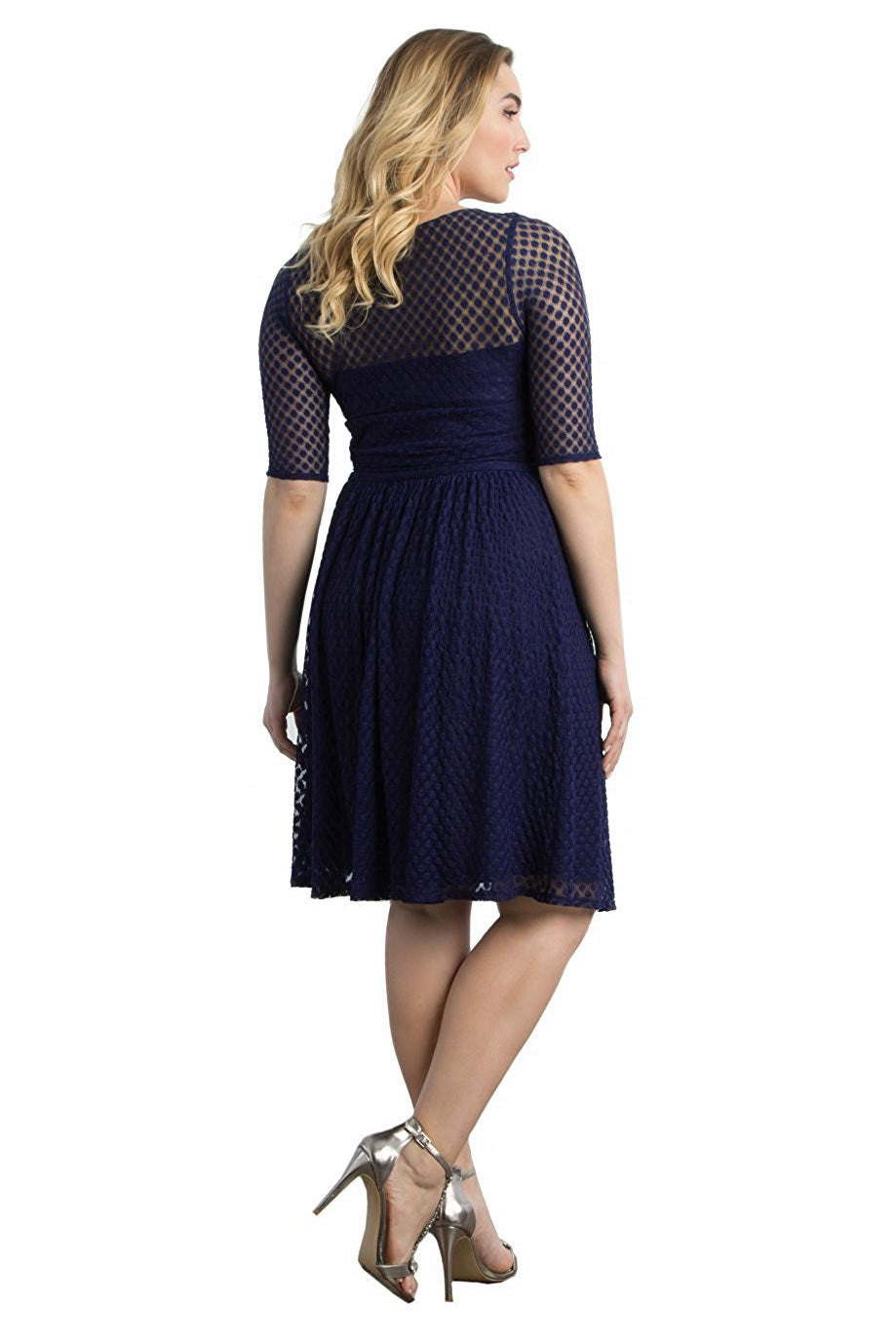 Dark Navy A-line Lace Prom Dress With Sleeves