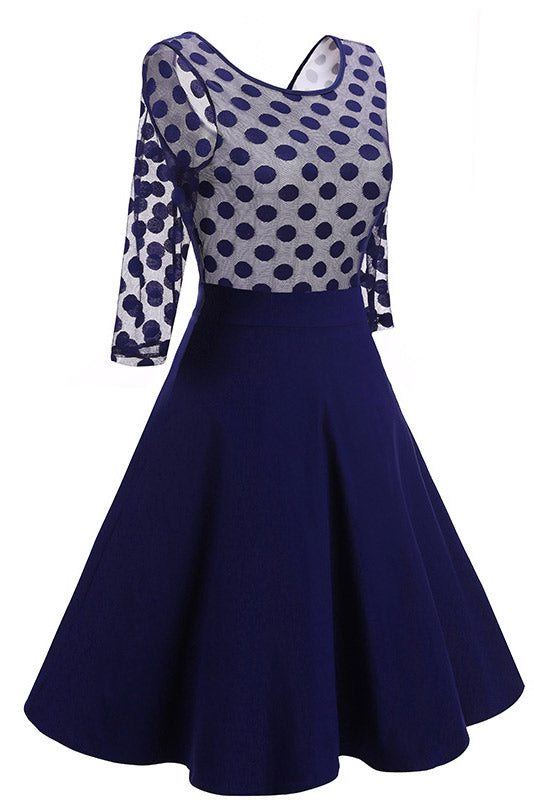 Dark Navy Fit And Flare Homecoming Dress With Long Sleeves