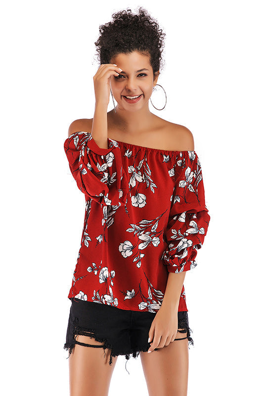 Floral Off-the-shoulder Puff Sleeve Backless Blouse