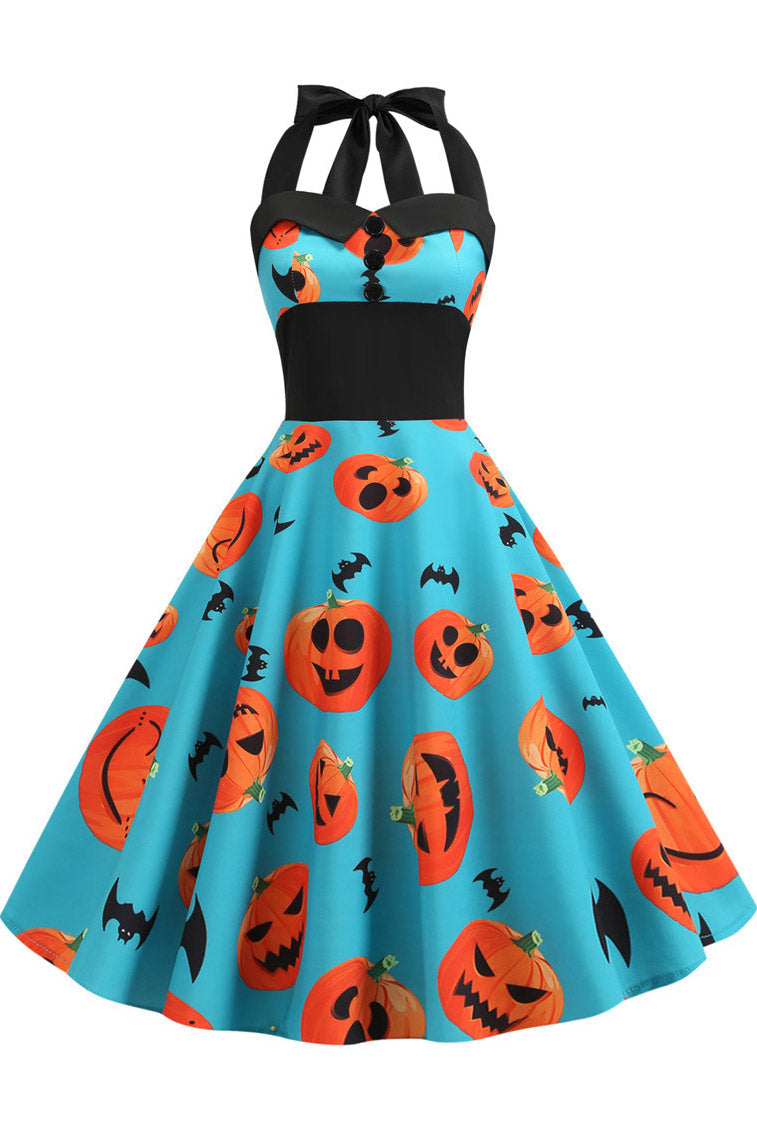 Halloween Halter Sleeveless Printed Dress