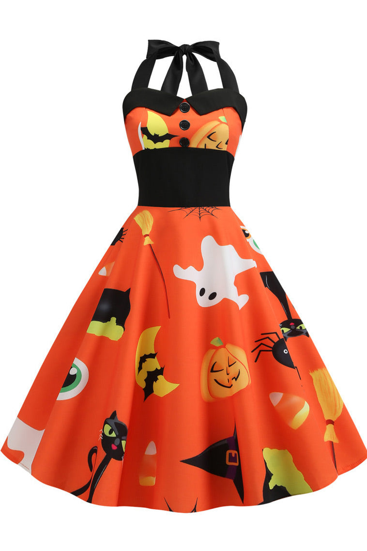 Halloween Halter Sleeveless Printed Dress