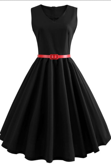 Hepburn Solid A-line Sleeveless Dress