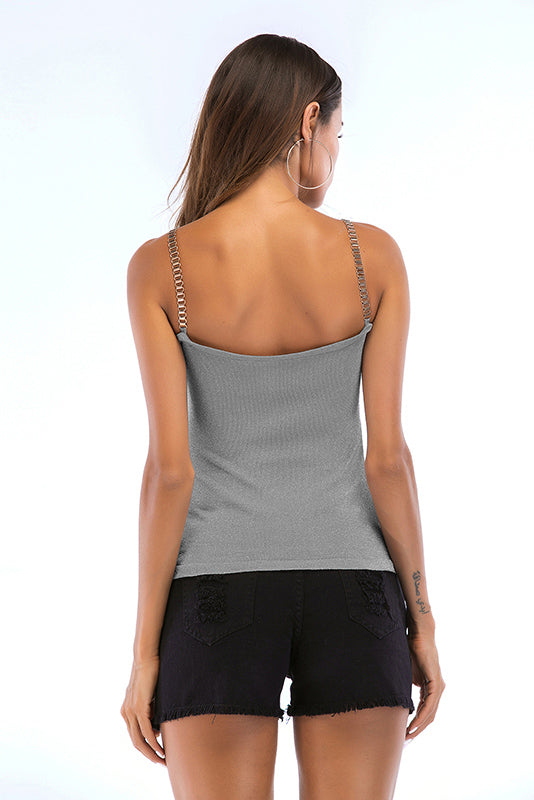 Metal Chain Strap Backless Fitted Cami Top