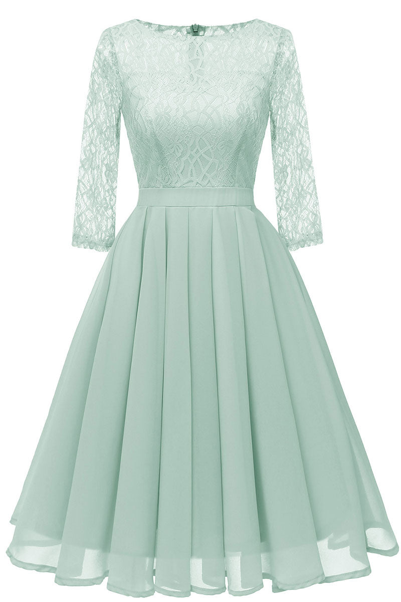 Ivory A-line Short Lace Prom Dress With Sleeves