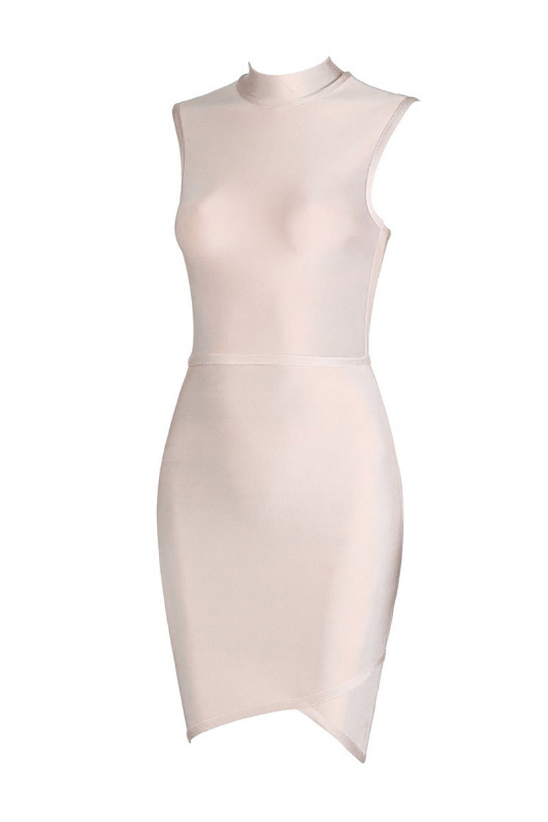 Nude High Neck Sleeveless Bandage Dress