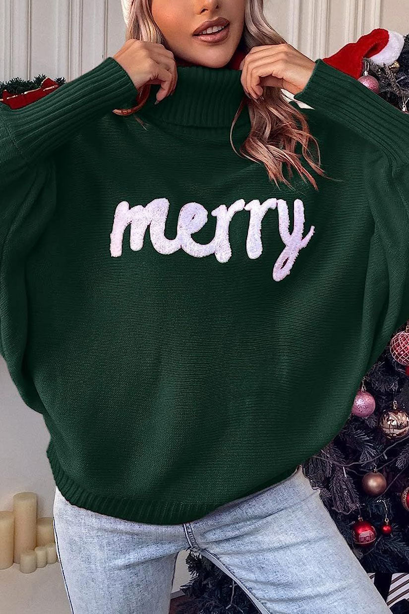 Merry Holiday turtleneck bat sleeve sweater