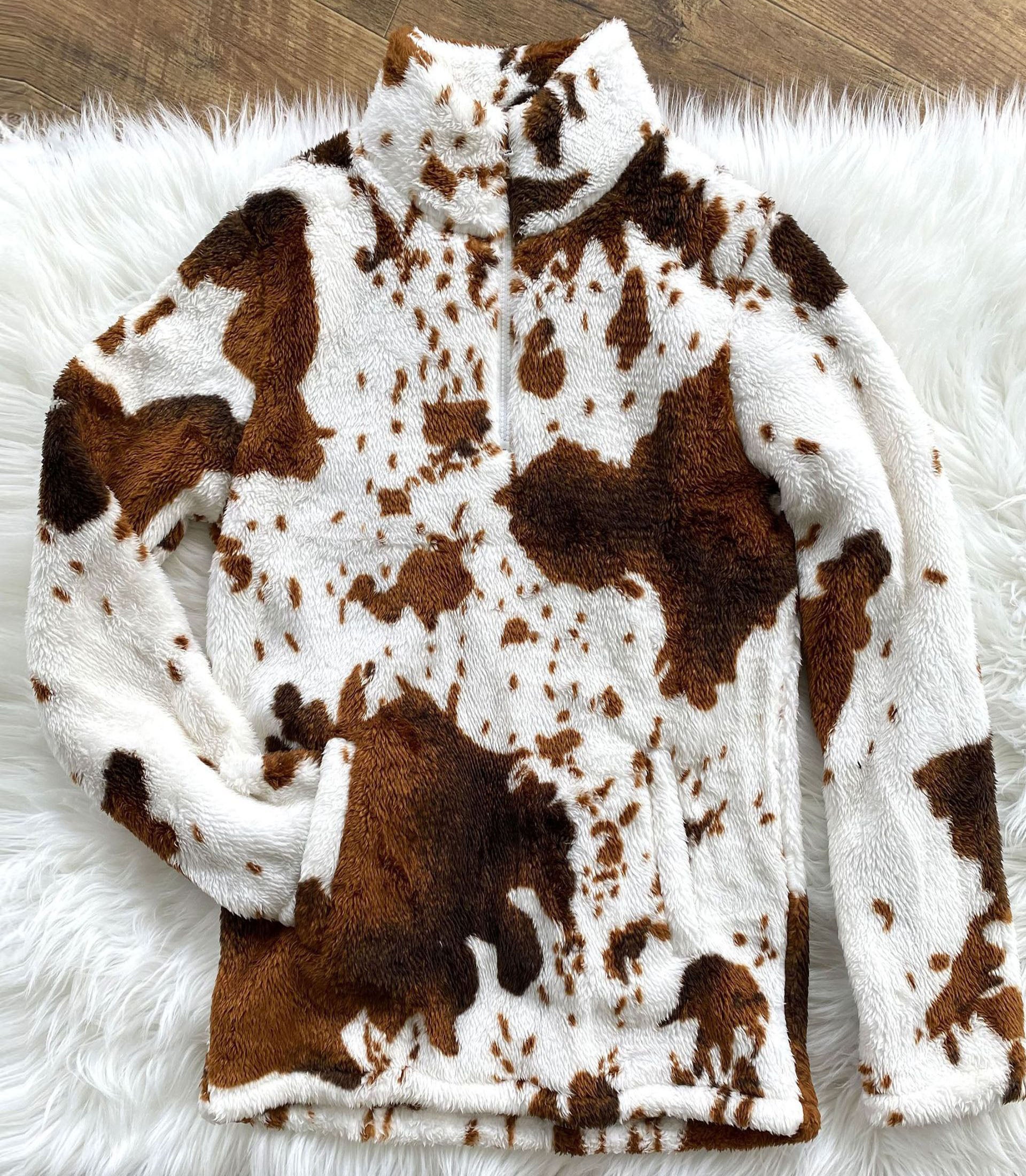 Cow print polar fleece zipper sweatshirt