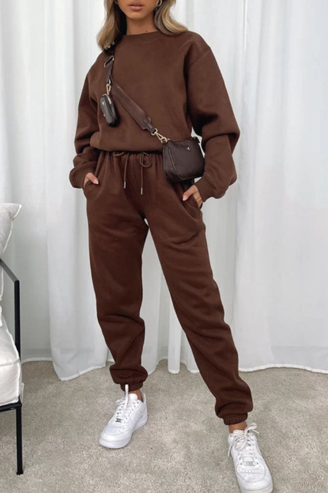 Crew Neck Sweatshirt & Drawstring Waist Jogger Two-piece Set