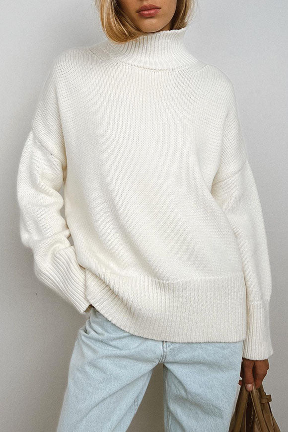 Half turtleneck loose solid color knitted sweater