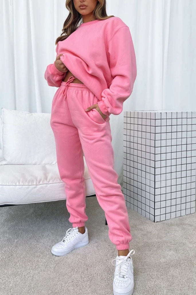 Crew Neck Sweatshirt & Drawstring Waist Jogger Two-piece Set