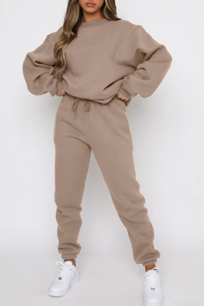 Crew Neck Sweatshirt & Drawstring Waist Jogger Two-piece Set