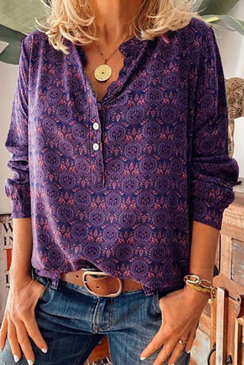 Retro printed button down collar shirt