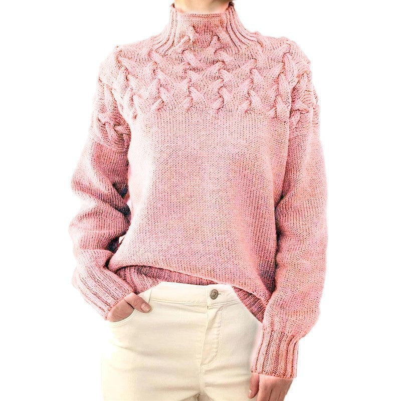 Unique braided turtleneck pullover sweater