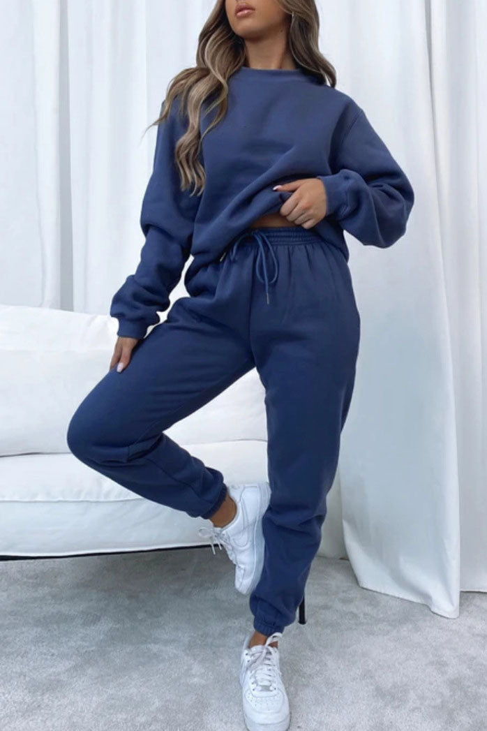 Crew Neck Sweatshirt & Drawstring Waist Jogger Two-piece Set