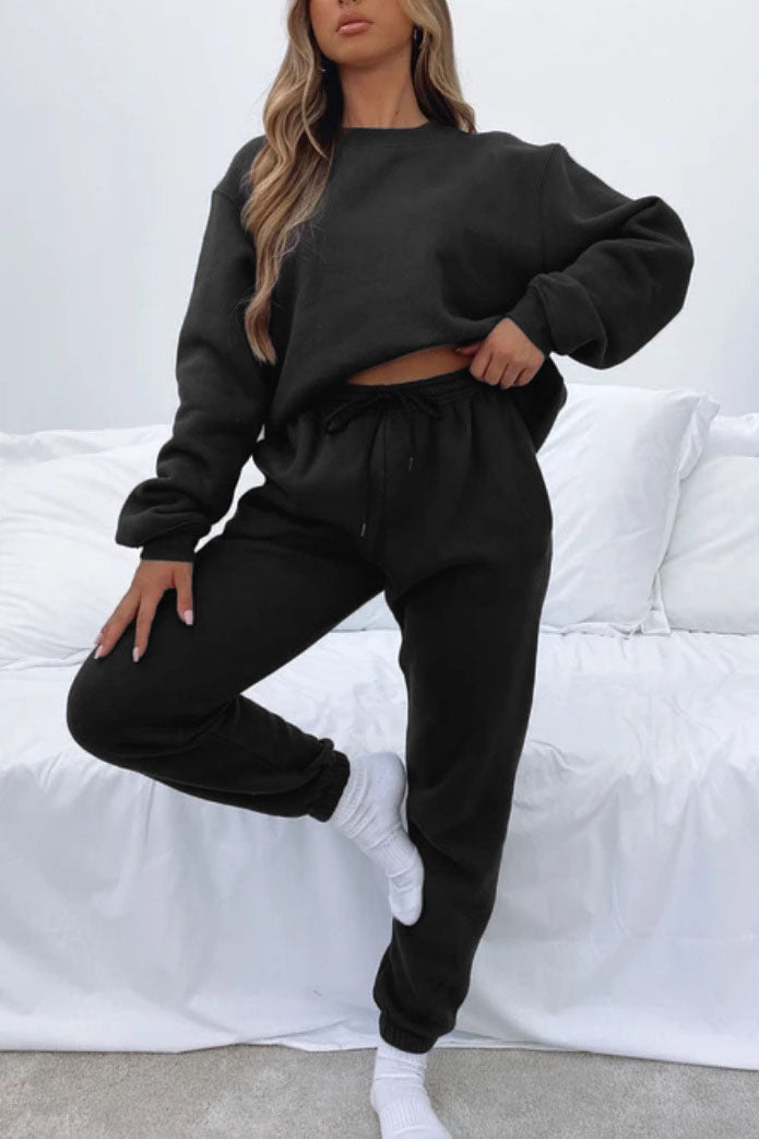 Crew Neck Sweatshirt & Drawstring Waist Jogger Two-piece Set