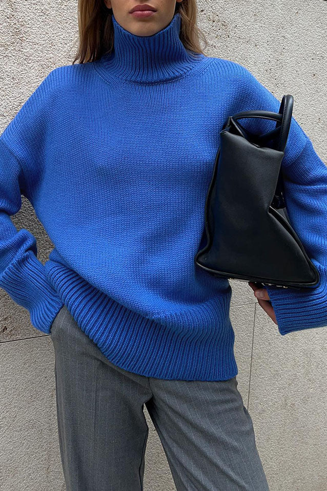 Half turtleneck loose solid color knitted sweater