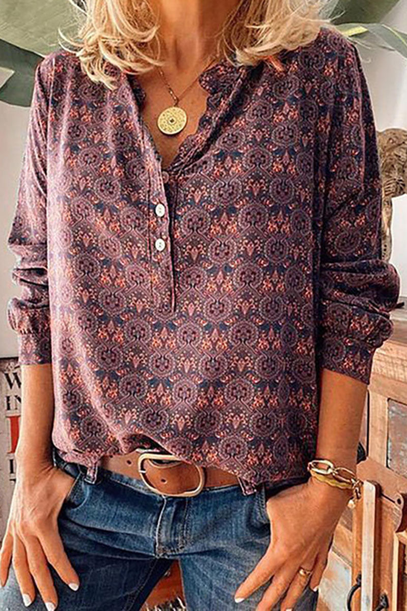 Retro printed button down collar shirt