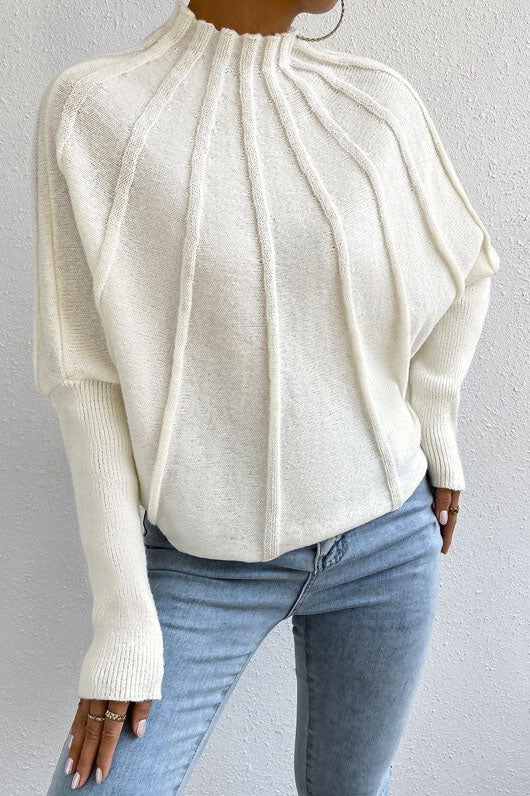 White turtleneck pullover bat sleeve sweater