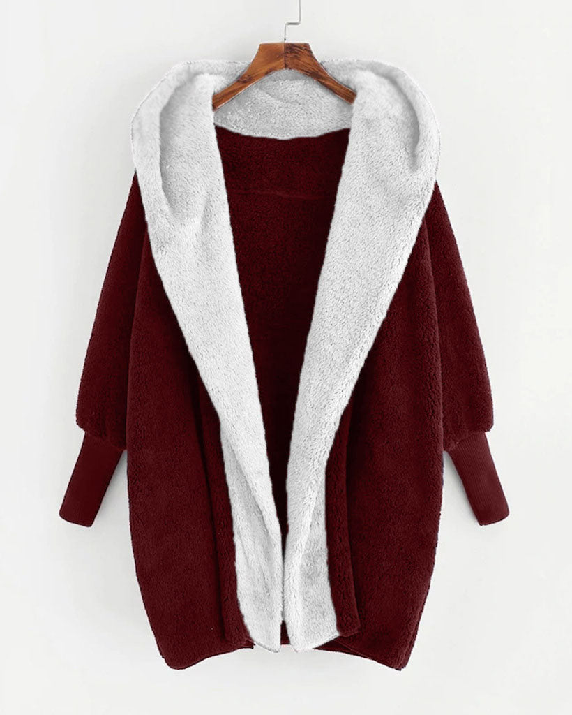 Colorblock double-sided velvet hooded jacket