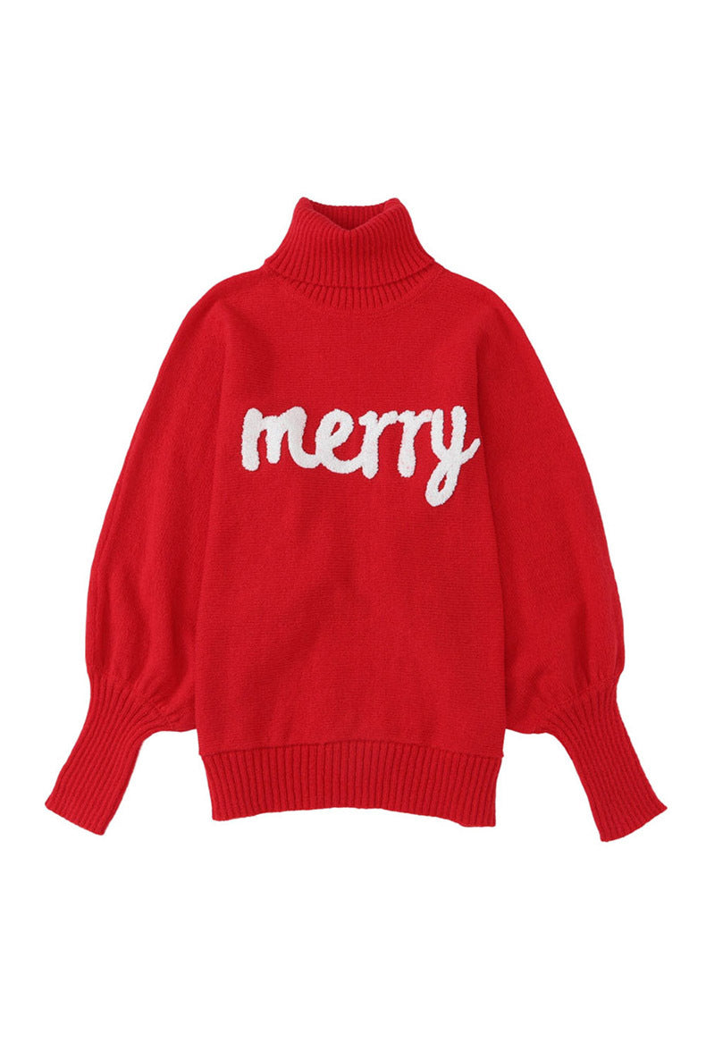 Merry Holiday turtleneck bat sleeve sweater