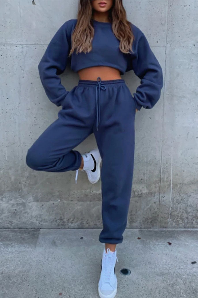 Crew Neck Sweatshirt & Drawstring Waist Jogger Two-piece Set