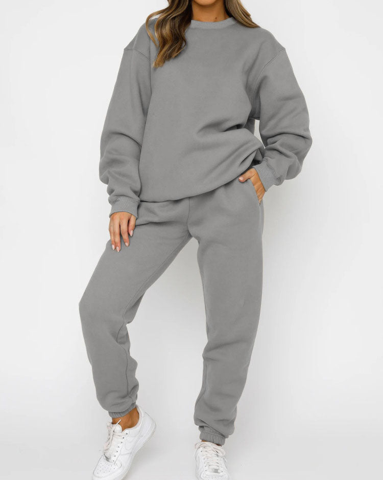 Crew Neck Sweatshirt & Drawstring Waist Jogger Two-piece Set